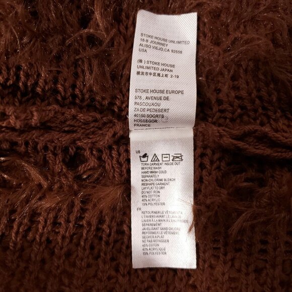Amuse Juniors Brown Knit Sweater L Boho Fringed Lightweight Open Knit Womens - Picture 6 of 6